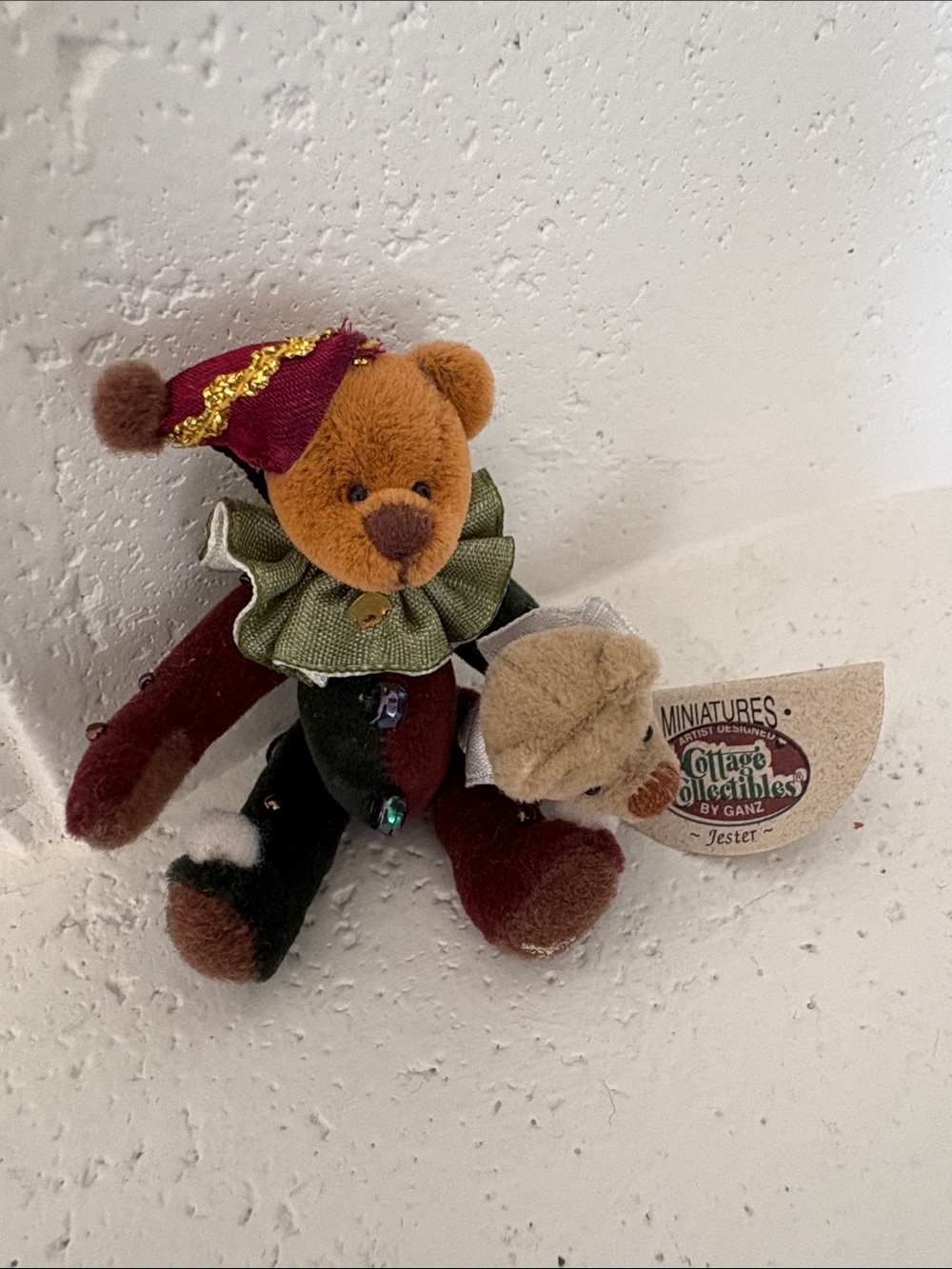 GANZ Jester Bear Mini Plush in Burgundy, Green and Brown